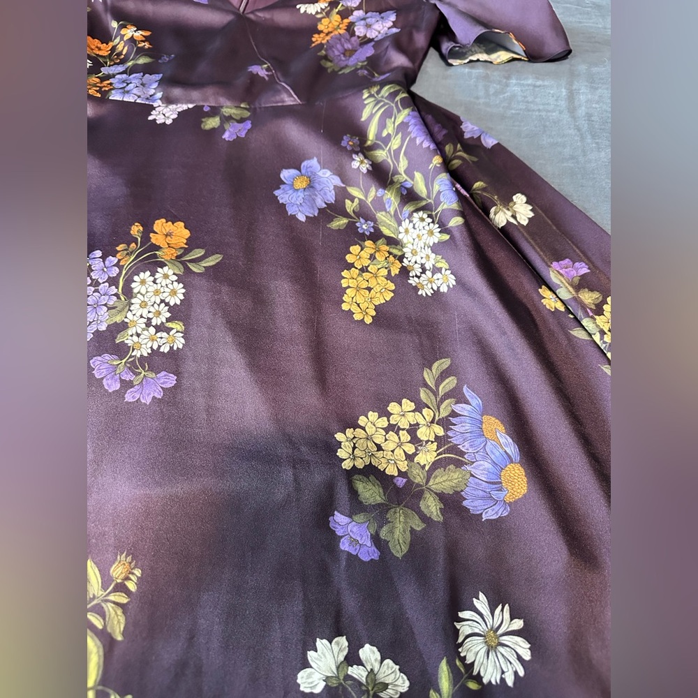 Monique Lhuillier ML floral print puff sleeve midi dress women’s size 8 GUC - Picture 10 of 16